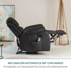 Don Descanso - Sillón Masaje Relax Calor Trevi Negro Reclinable 160º con 8 Motores Silenciosos, Calor Lumbar, Sist. Masaje 4 Zonas y Acabado en PU Anti-Cuarteo [Incluye Mando]. Ideal Gente Mayor