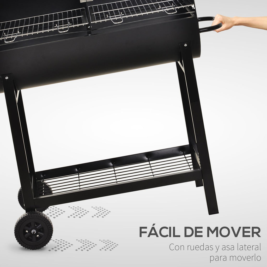 Barbacoa De Carbón De Metal 90x45x96 Cm-outsunny. Negro