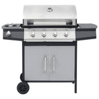 Barbacoa Grill De Gas 4+1 Quemadores Negra Y Plateada Vidaxl