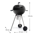 Barbacoa De Carbón Portátil Con Ruedas Kekai Yellowstone 58x47x100 Cm Redonda Con Tapa Y Encendedor Esmaltado En Negro