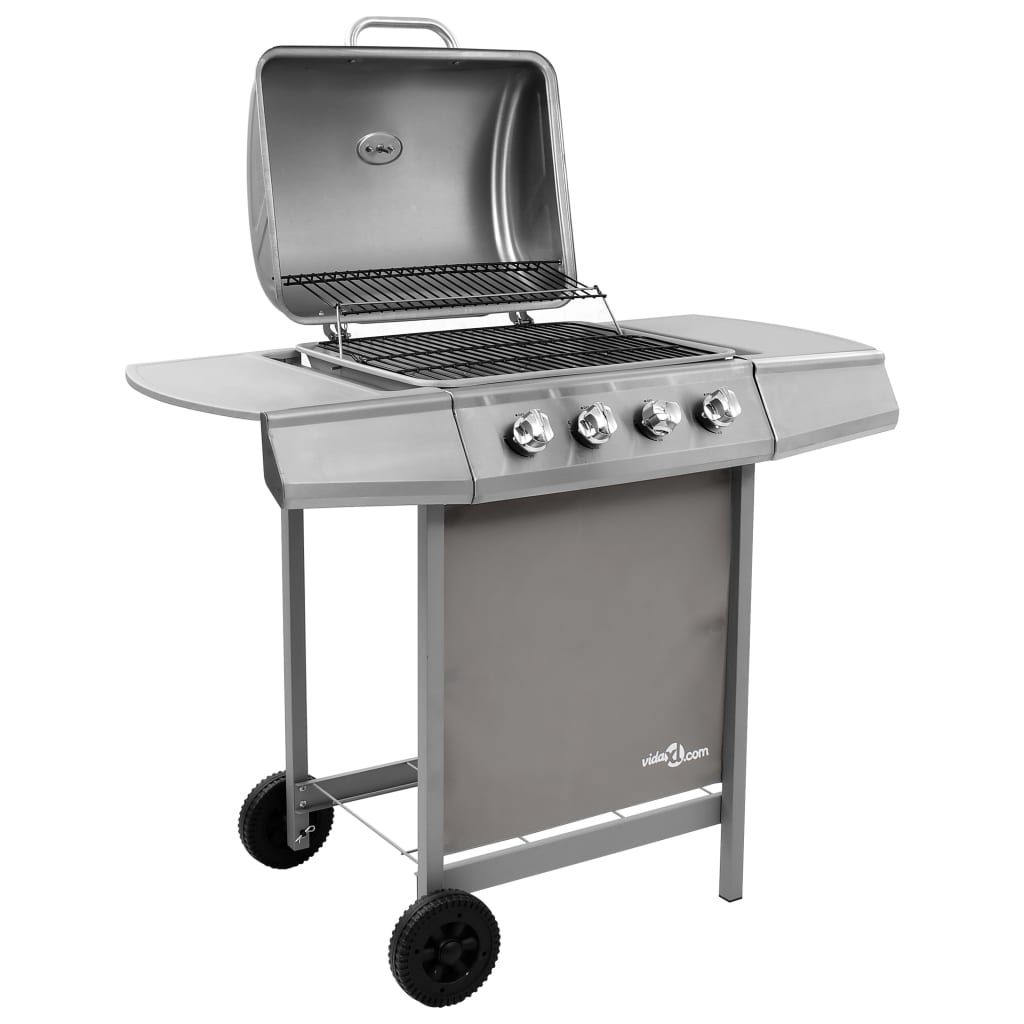 Barbacoa De Gas Con 4 Fogones Plateada Vidaxl