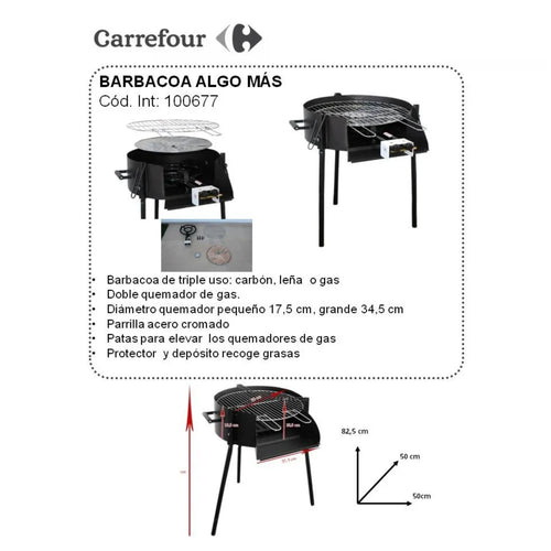 Barbacoa Algo Más de Gas de Triple Uso 50 cm con 2 Fuegos