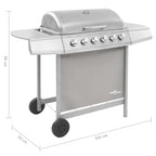 Barbacoa De Gas Con 6 Fogones Plateada Vidaxl