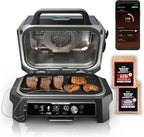 2026 Parrilla y ahumador exterior Ninja Woodfire Pro XL, termómetro, master grill 4 en 1, barbacoa ahumador, freidora de aire exterior, horno, portátil, parrilla eléctrica, gris oscuro, modelo OG850