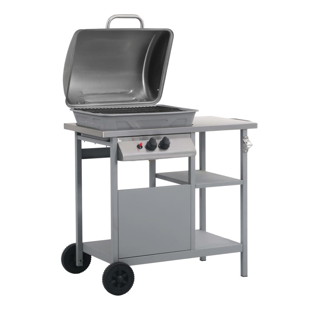Barbacoa Portátil De Gas Con Mesita De 3 Estantes Plateado Vidaxl