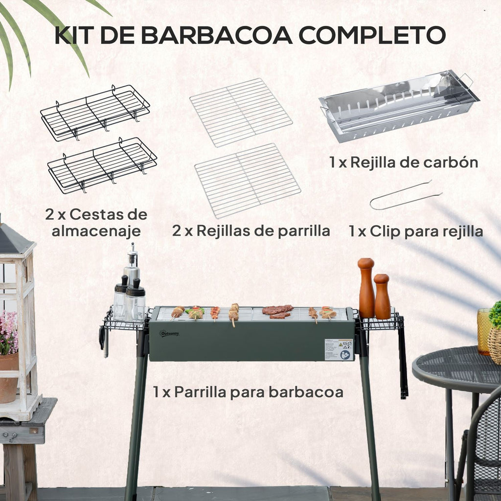 Barbacoa Carbón De Acero Inoxidable Metal 94x39x70 Cm-outsunny.verde