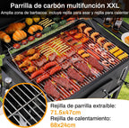 Barbacoa de Carbon XXL, Parrilla de Carbón con Chimenea y Tapa, Parrilla con Carrito BBQ Smoker con Ruedas y Termómetro, Grande BBQ Carbon para Camping y Jardín