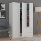 Habitdesign Three Door and Three Drawer Wardrobe Closet, Artic White Finish, Measurements: 121 cm (W) x 180 cm (H) x 52 cm (D)