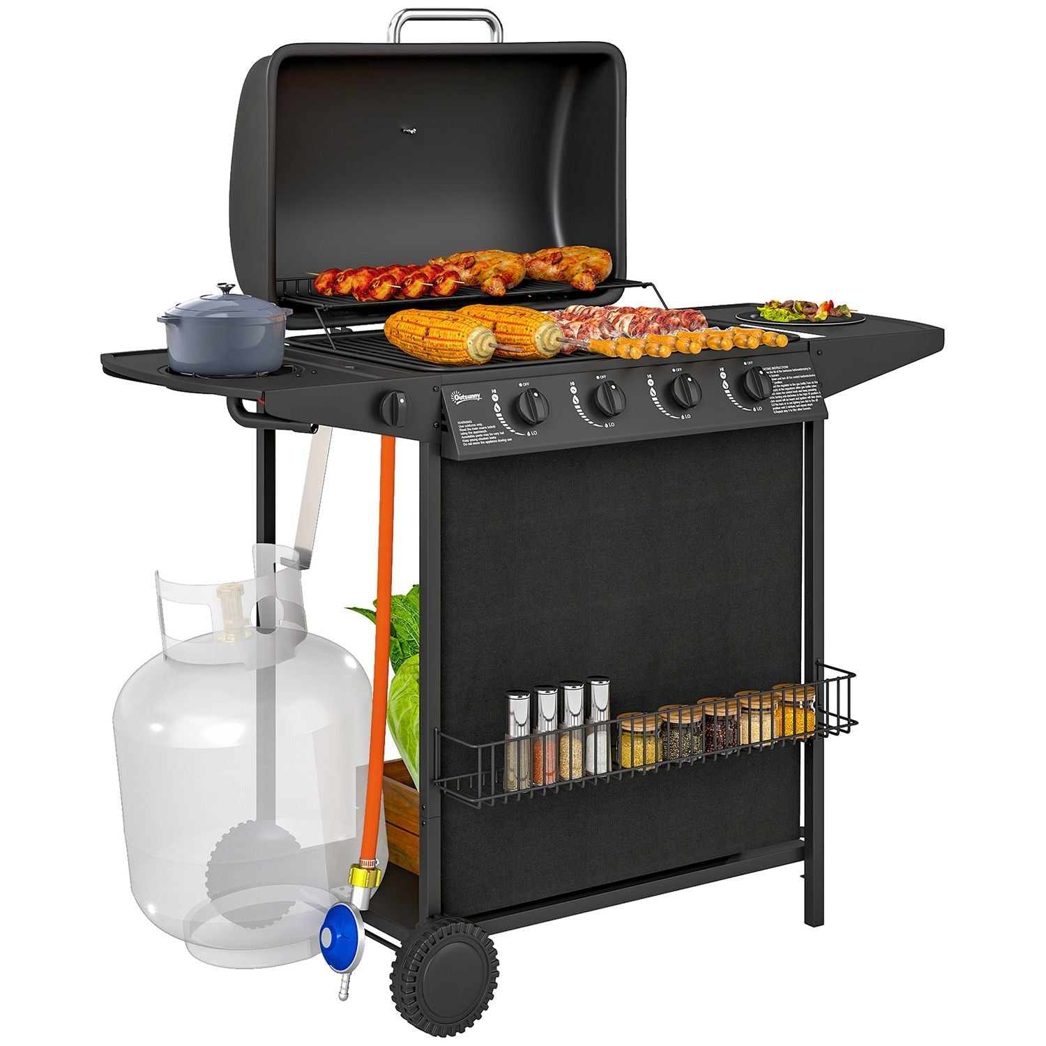 Barbacoa De Gas De Acero Abs 121x54x97 Cm-outsunny. Negro