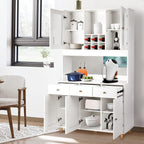 VOWNER Armario Aparador Cocina/Buffet, 100L x 38W x 181H cm, Mueble Auxiliar de Almacenaje, 5 Puertas y 5 Baldas Ajustables, Blanco