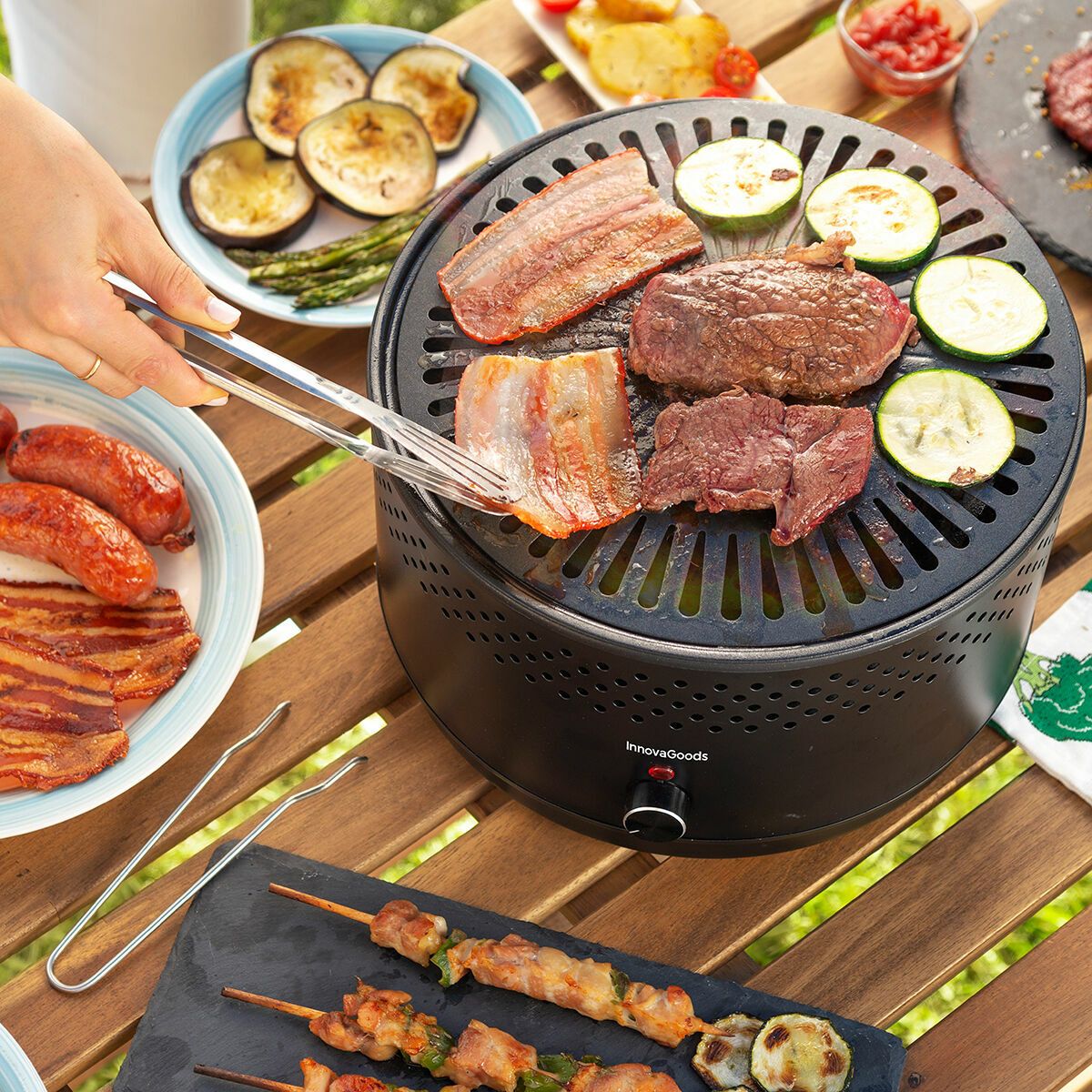 Barbacoa De Carbón Sin Humo Portátil Innovagoods Hierro Ø28,5 X 18 Cm, Ø28,5 X 18 Cm Negro