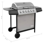 2026 Barbacoa de gas con 6 fogones negro y plateado V0288