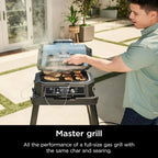 2026 Parrilla y ahumador exterior Ninja Woodfire Pro XL, termómetro, master grill 4 en 1, barbacoa ahumador, freidora de aire exterior, horno, portátil, parrilla eléctrica, gris oscuro, modelo OG850