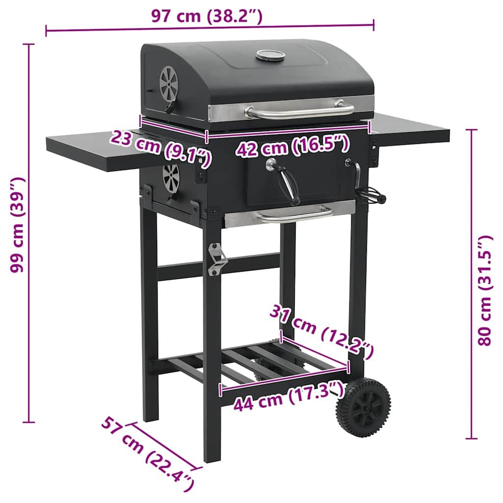 Barbacoa De Carbón Con Estante Inferior Negra Vidaxl