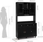 VOWNER Armario Aparador Cocina/Buffet, 100L x 38W x 181H cm, Mueble Auxiliar de Almacenaje, 5 Puertas y 5 Baldas Ajustables, Blanco