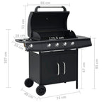 Barbacoa Grill De Gas 4+1 Quemadores Negro Vidaxl