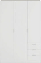 Habitdesign Three Door and Three Drawer Wardrobe Closet, Artic White Finish, Measurements: 121 cm (W) x 180 cm (H) x 52 cm (D)