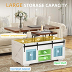 VOWNER Mesa de Centro Elevable, Mesa Extensible, Multifuncional 3 en 1 con Almacenamiento Oculto - Comedor, Convertible, Estilo Granja, Nogal