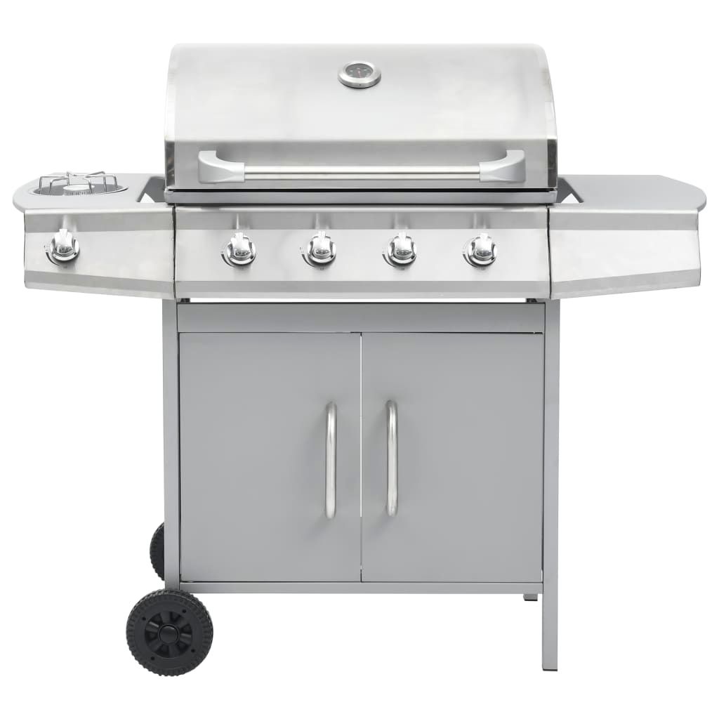 Barbacoa Grill De Gas 4+1 Quemadores Plateada Vidaxl