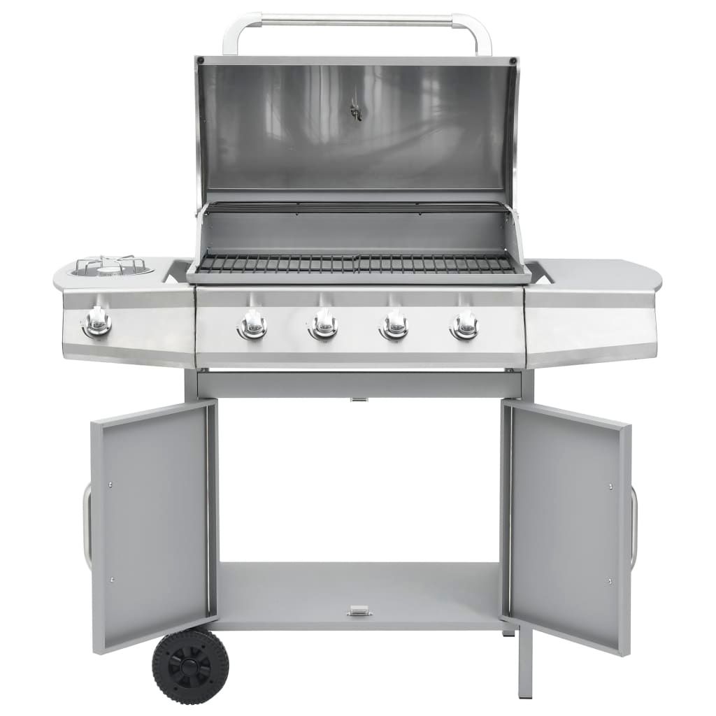 Barbacoa Grill De Gas 4+1 Quemadores Plateada Vidaxl