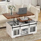 VOWNER Mesa de Centro Elevable, Mesa Extensible, Multifuncional 3 en 1 con Almacenamiento Oculto - Comedor, Convertible, Estilo Granja, Nogal