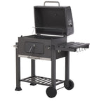 Barbacoa De Carbón Parrilla De Acero Gris Con Tapa Rejilla Ruedas 2 Estantes Termómetro Cenicero Extraíble Jardín Pavlof - Gris