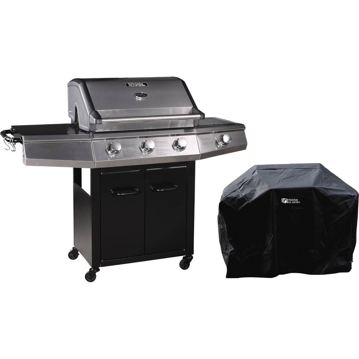 Barbacoa A Gas Con Led "bingo 4" - 4 Quemadores (1 Lateral) - 14kw + Funda De Protección- Negro