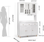 VOWNER Armario Aparador Cocina/Buffet, 100L x 38W x 181H cm, Mueble Auxiliar de Almacenaje, 5 Puertas y 5 Baldas Ajustables, Blanco