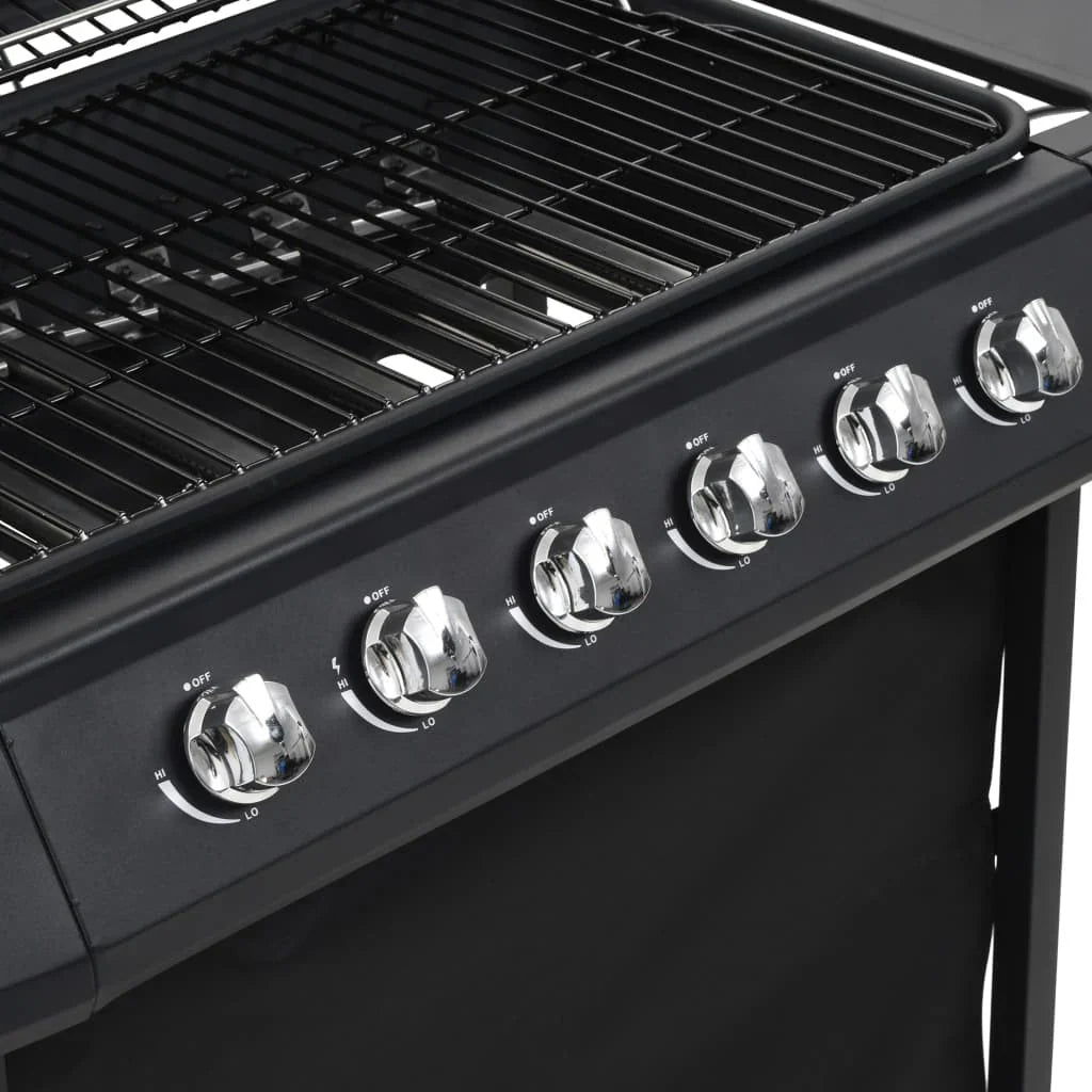 Barbacoa portátil de gas con 6 zonas de cocción negra de acero V3794