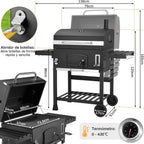 Barbacoa de Carbon XXL, Parrilla de Carbón con Chimenea y Tapa, Parrilla con Carrito BBQ Smoker con Ruedas y Termómetro, Grande BBQ Carbon para Camping y Jardín