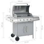 Barbacoa Grill De Gas 4+1 Quemadores Plateada Vidaxl