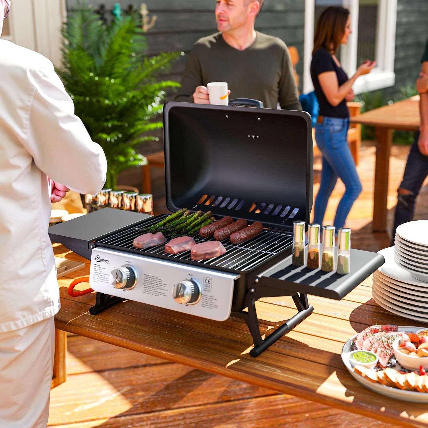 Barbacoa De Gas De Acero Inoxidable Abs Outsunny-101x48x41 Cm. Negro