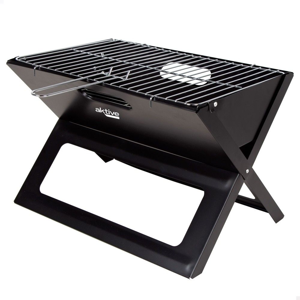 Barbacoa A Carbón Portátil Y Plegable Aktive, 45x29x30cm, De Acero, Con Asa De Transporte